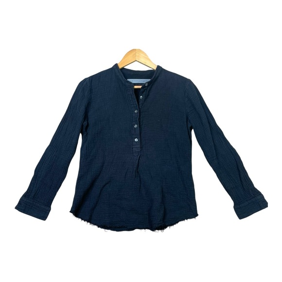 Raquel Allegra Tops - Raquel Allegra Women Blouse Black Raw Hem Henley Casual Size 0 Pullover Pleated